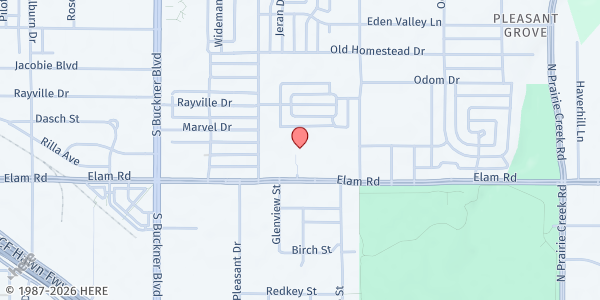 Map showing The Salvation Army - Dallas Pleasant Grove at 8341 Elam Rd., Dallas, TX