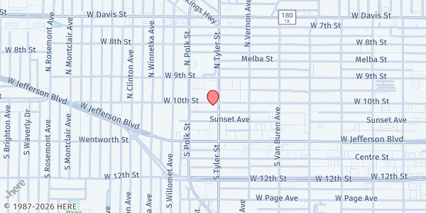 Map showing Tyler Street Community Service Outreach at 906 W. 10th St., Dallas, TX