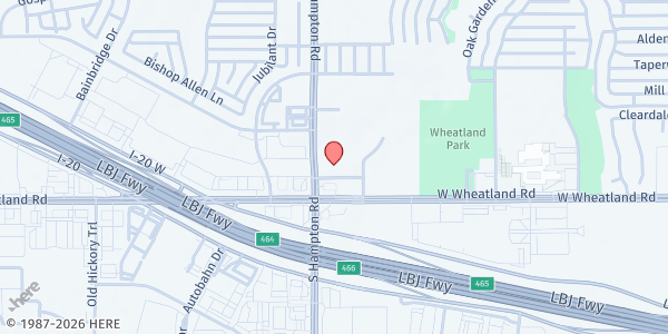 Map showing Wheatland UMC at 8000 S Hampton Rd, Dallas, TX