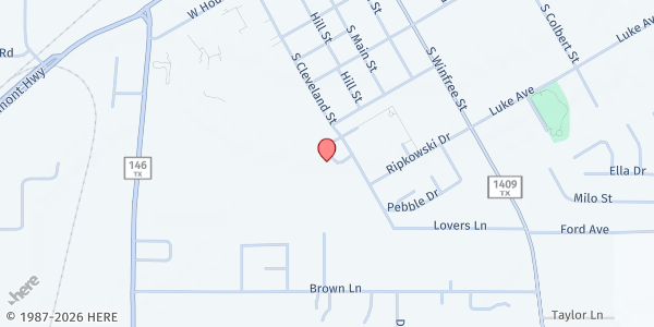 Map showing St. Joseph the Worker Catholic Church at 804 S. Cleveland St., Dayton, TX