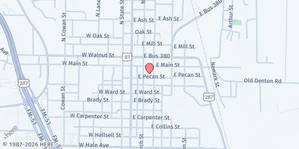 Map showing First UMC Decatur at 104 S. Miller St., Decatur, TX