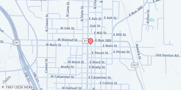 Map showing First United Methodist Church - Decatur Mobile Pantry at 104 S Miller St, Decatur, TX