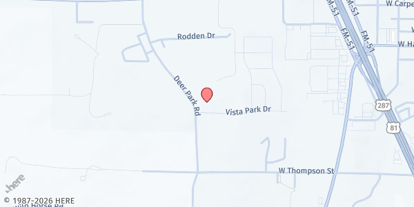 Map showing JBD Catholic Outreach Decatur at 1305 Deer Park Rd, Decatur, TX