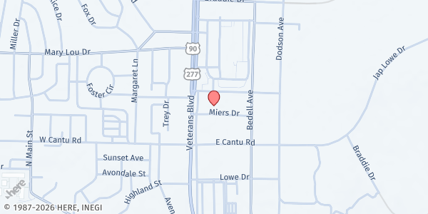 Map showing Catholic Charities - Del Rio at 106 Miers, Del Rio, TX