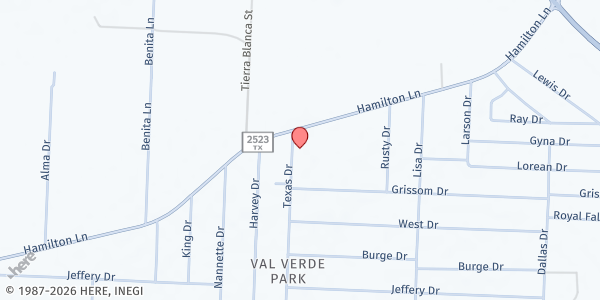 Map showing Roy Musquiz Park at 159 Texas Dr, Del Rio, TX