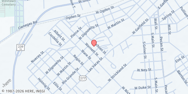 Map showing St. Joseph Catholic Church at 510 Wernett Street, Del Rio, TX