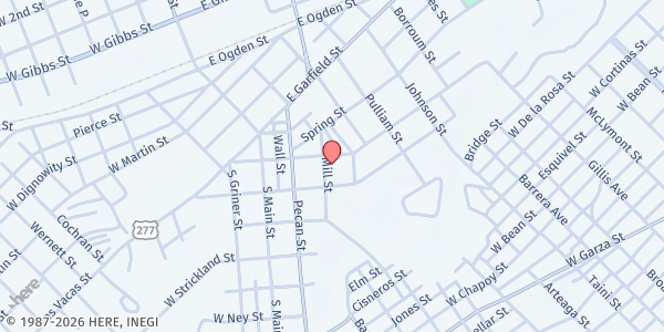 Map showing St. Vincent de Paul - Sacred Heart Church at 307 E. Losoya St., Del Rio, TX