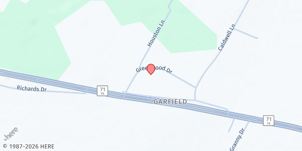 Map showing Haynie Chapel UMC at 16309 Greenwood Dr., Del Valle, TX