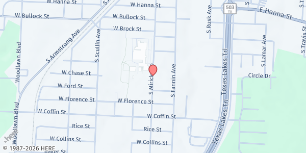 Map showing BOYS AND GIRLS CLUB DENISON at 2100 SOUTH MIRICK AVE, DENISON, TX