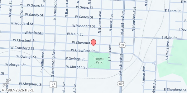 Map showing DENISON HELPING HANDS at 418 WEST CHESTNUT, DENISON, TX