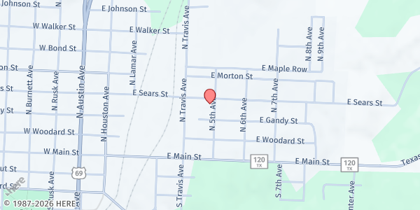 Map showing East Baptist Church at 311 N. 5th St., Denison, TX