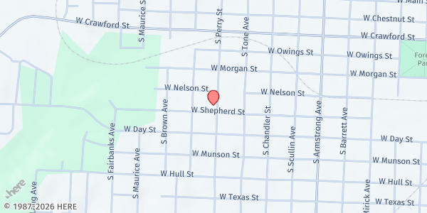 Map showing NEW BEGINNING FELLOWSHIP at 1201 W. SHEPHERD, DENISON, TX