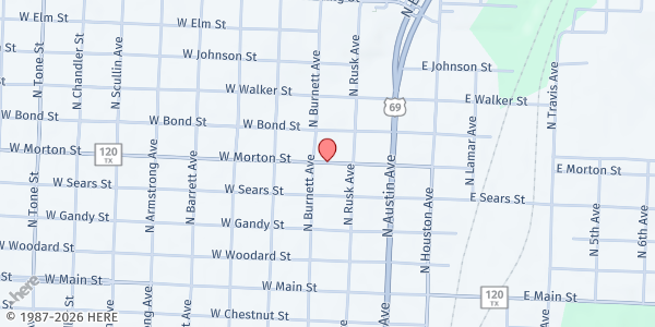 Map showing TEXOMA FAMILY SHELTER at 331 W MORTON, DENISON, TX