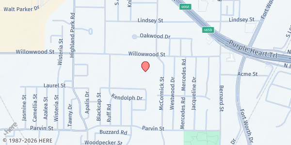 Map showing Abundant Life Food Pantry at 1513 Willowwood St., Denton, TX