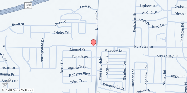 Map showing Asbury Relief Ministry at 117 Hercules Ln, Denton, TX