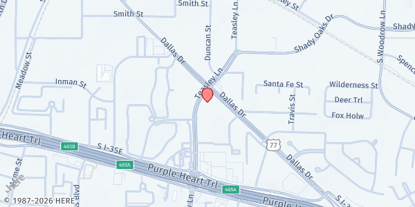 Map showing Cross Church Denton at 1100 Dallas Dr., Denton, TX