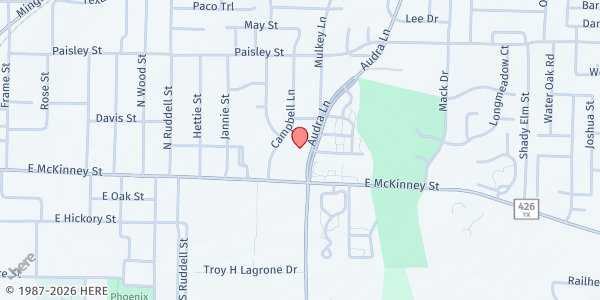 Map showing Denton Veteran's Services at 1505 E. McKinney St #151, Denton, TX