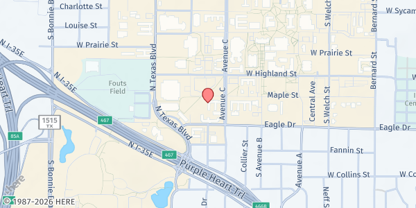 Map showing Denton Wesley Foundation at 1155 Union Circle, Denton, TX