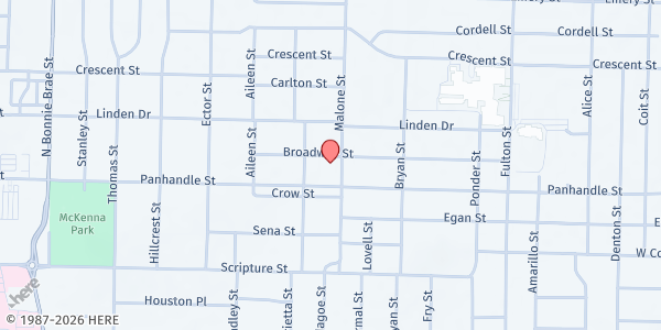 Map showing First Refuge Ministries - Broadway Location at 1701 Broadway St., Denton, TX