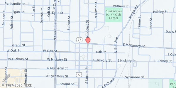 Map showing Freedom Food Pantry at 1720 W University Dr, Denton, TX