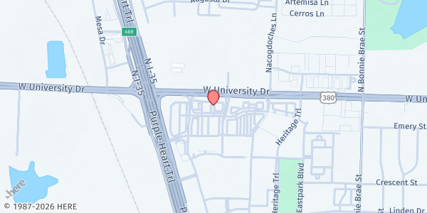 Map showing Friendship Church Mobile Market at 3813 W University Dr, Denton, TX