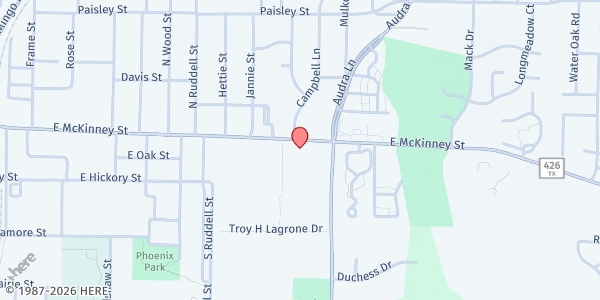 Map showing The Salvation Army - Denton at 1508 E. McKinney St., Denton, TX