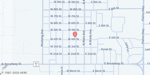 Map showing Denver City Methodist Church at 210 W. 4th St., Denver City, TX