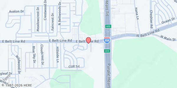 Map showing International Harvest Fellowship at 101 Little John Dr., DeSoto, TX