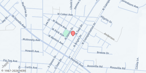 Map showing Devine Food Pantry at 309 N. Teel Dr., Devine, TX