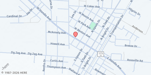 Map showing First Baptist Church Devine at 308 W HONDO AVE, DEVINE, TX