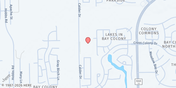 Map showing Dominion Church at 6400 Calder Dr., Dickinson, TX