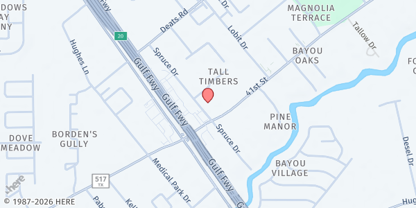 Map showing MI Lewis at 215 FM 517 E., Dickinson, TX