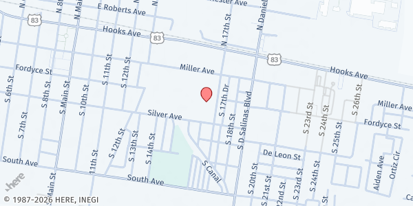 Map showing Open Hands Food Pantry at 301 S. 17th St., Donna, TX