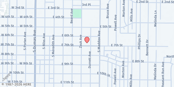 Map showing Dumas Education & Social Ministries at 624 E. 7th St., Dumas, TX