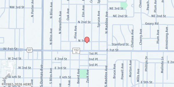 Map showing Project Feed the Kids - Dumas at 10 Elm St, Dumas, TX