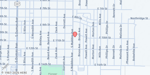 Map showing The Refuge of Dumas at 1009 S. Maddox Ave., Dumas, TX