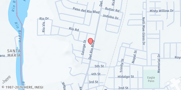 Map showing Maverick County Food Pantry at 1609 Del Rio Blvd, Eagle Pass, TX