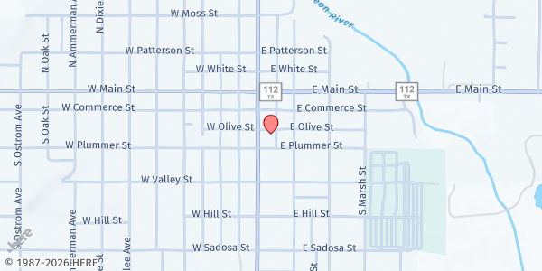 Map showing Eastland County Food Pantry at 105 E. Olive St., Eastland, TX