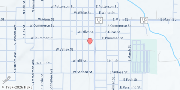 Map showing First Baptist Church Eastland at 405 S. Seaman St., Eastland, TX