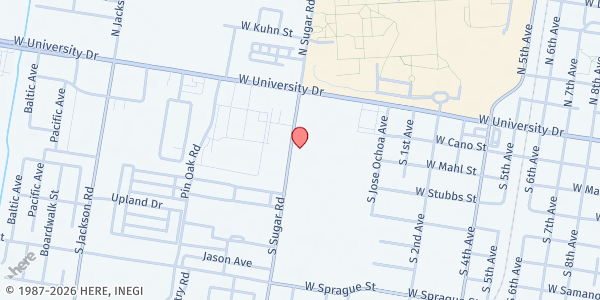 Map showing First Lutheran Church at 302 S. Sugar Road, Edinburg, TX