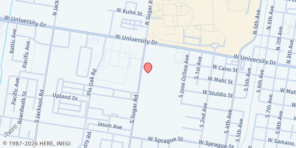 Map showing First Lutheran Church Food Pantry Ministry at 302 S Sugar Rd, Edinburg, TX