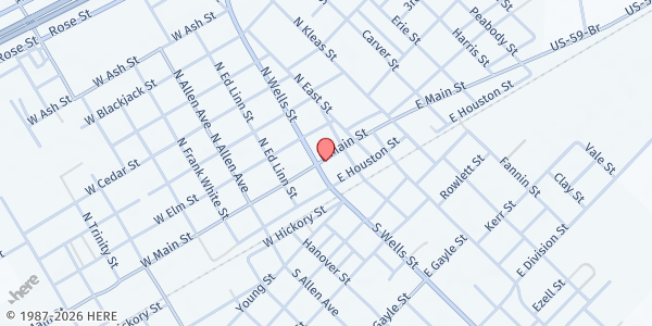 Map showing Jackson County Mobile Food Distribution at 104 Shelby Park Road, Edna, TX