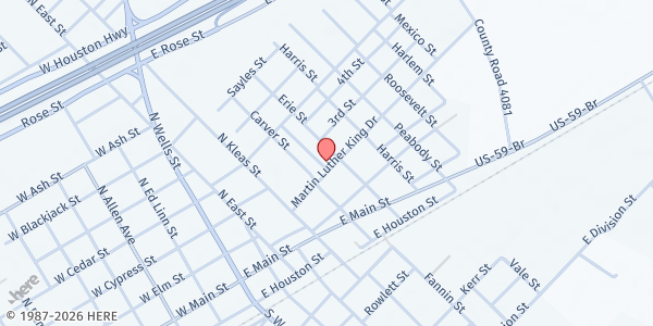 Map showing Shiloh Baptist Church at 604 M L King Dr., Edna, TX