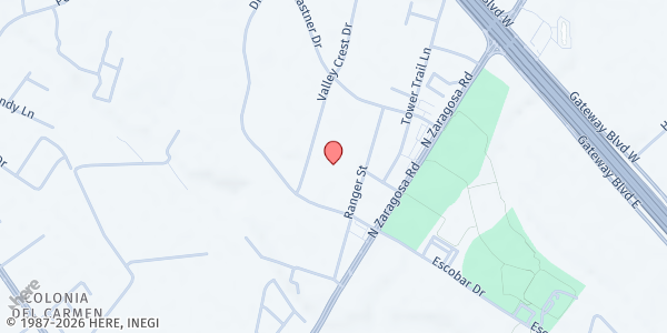 Map showing Abundant Church at 1000 Valley Crest Dr., El Paso, TX