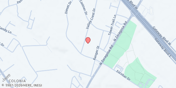 Map showing Abundant Church - East at 1000 Valley Crest Dr., El Paso, TX