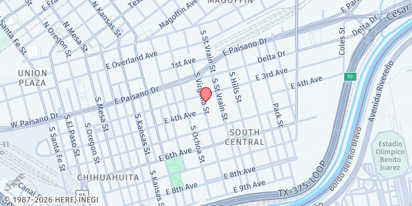 Map showing Alamito STREAM Center at 508 S Virginia, El Paso, TX