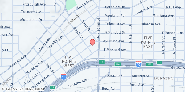 Map showing Borderland Rainbow Center at 2714 Wyoming Ave., El Paso, TX