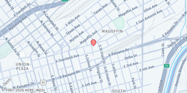 Map showing Consulado General de Mexico en El Paso Mobile Distribution at 910 E. San Antonio Ave., El Paso, TX