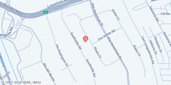 Map showing El Pasoans Fighting Hunger Food Bank - Plaza Circle at 9541 Plaza Cir., El Paso, TX