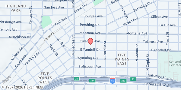 Map showing Grace Christian Center at 820 N. Raynor St., El Paso, TX